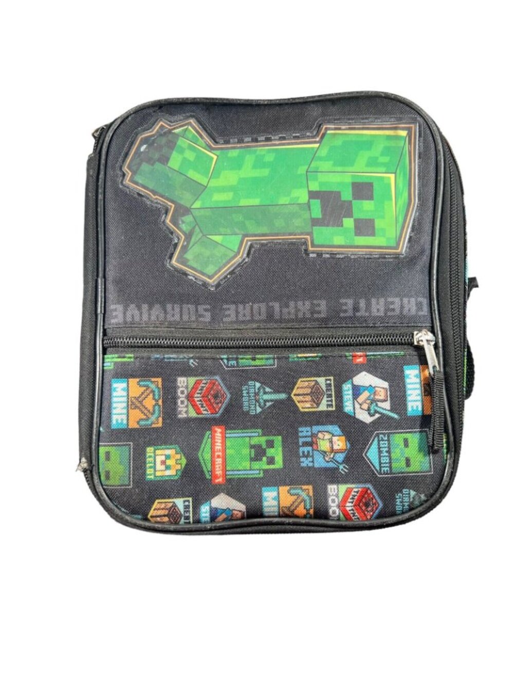 Minecraft Creeper Backpack Detachable Lunch Bag School Kids Boys Black Green - Picture 9 of 16